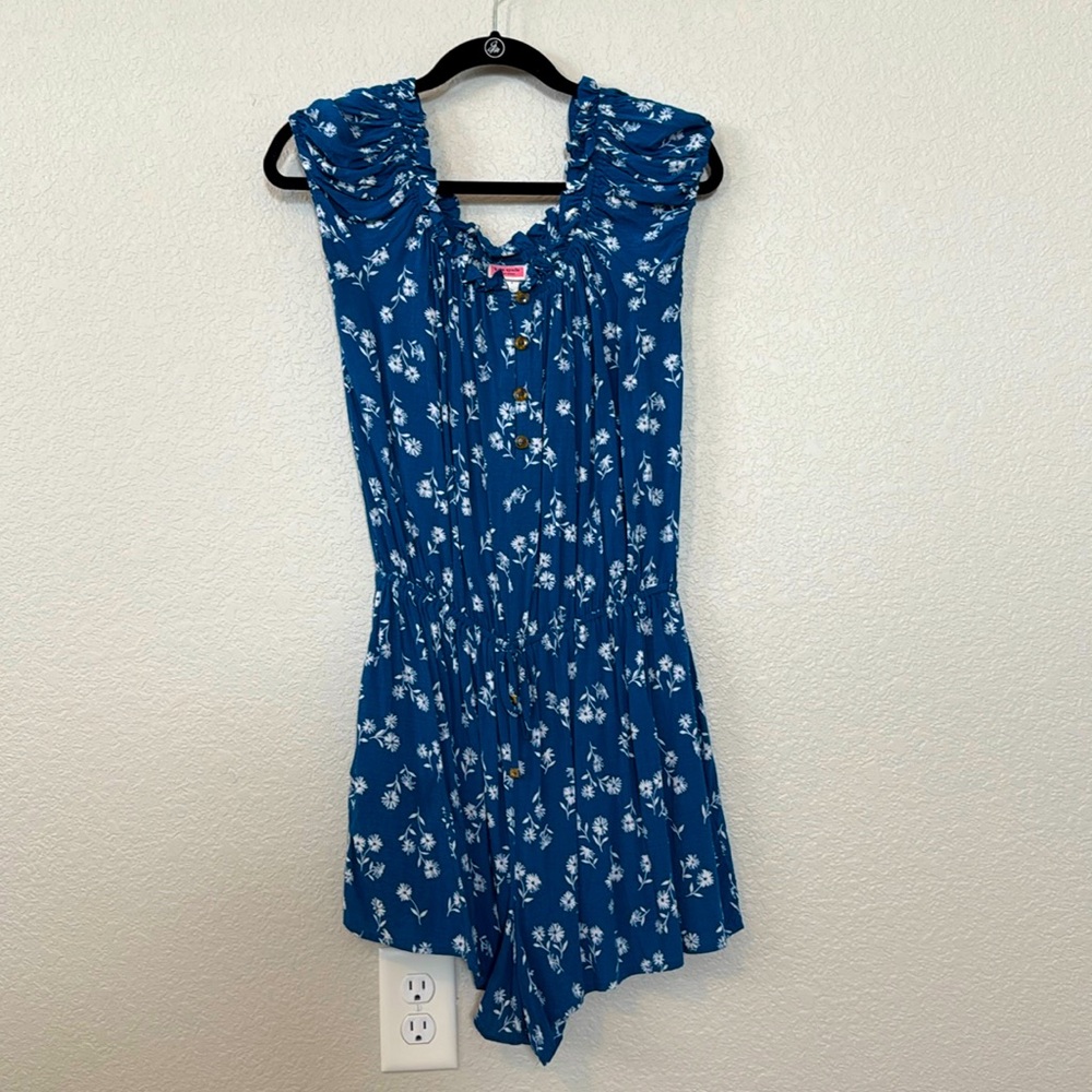 Kate Spade Blue Macaw Romper, Floral off the Shoulder. Size Small. Fits XS-M - Picture 1 of 6